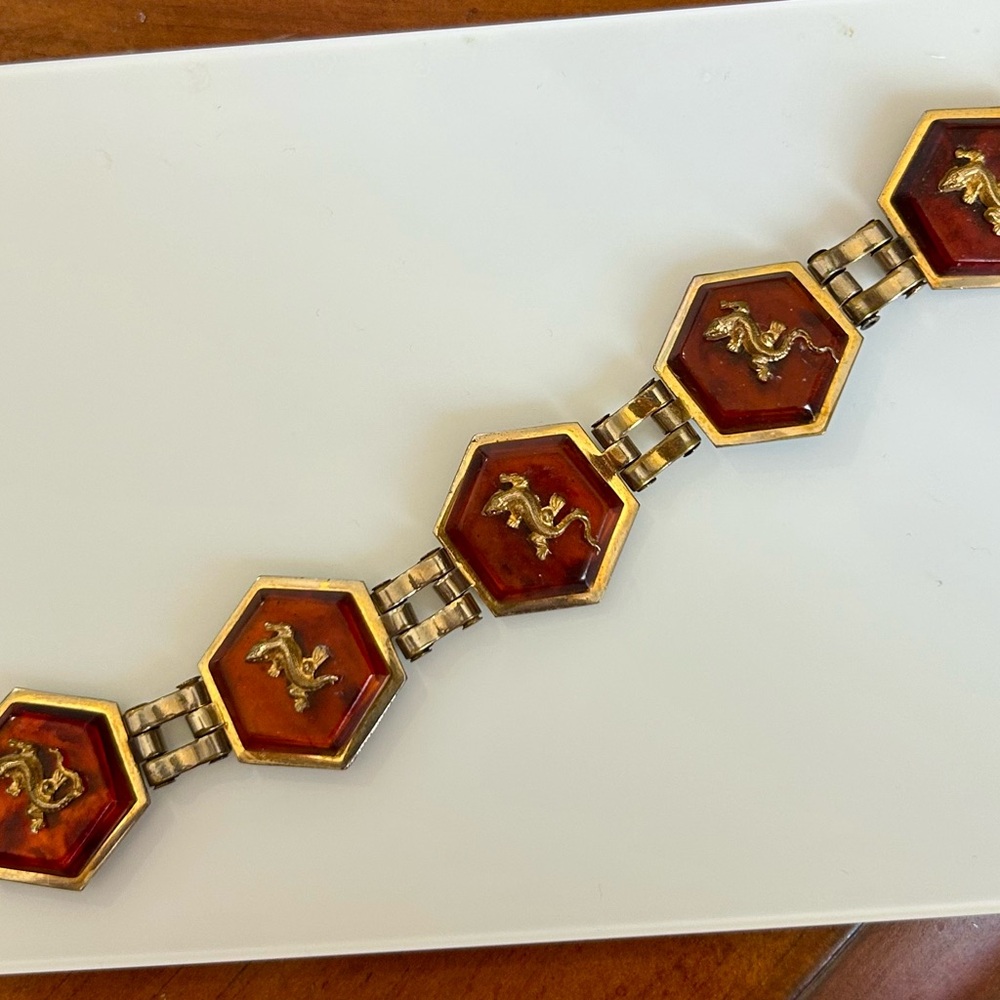 Vintage Gold and Red Salamander Bracelet
